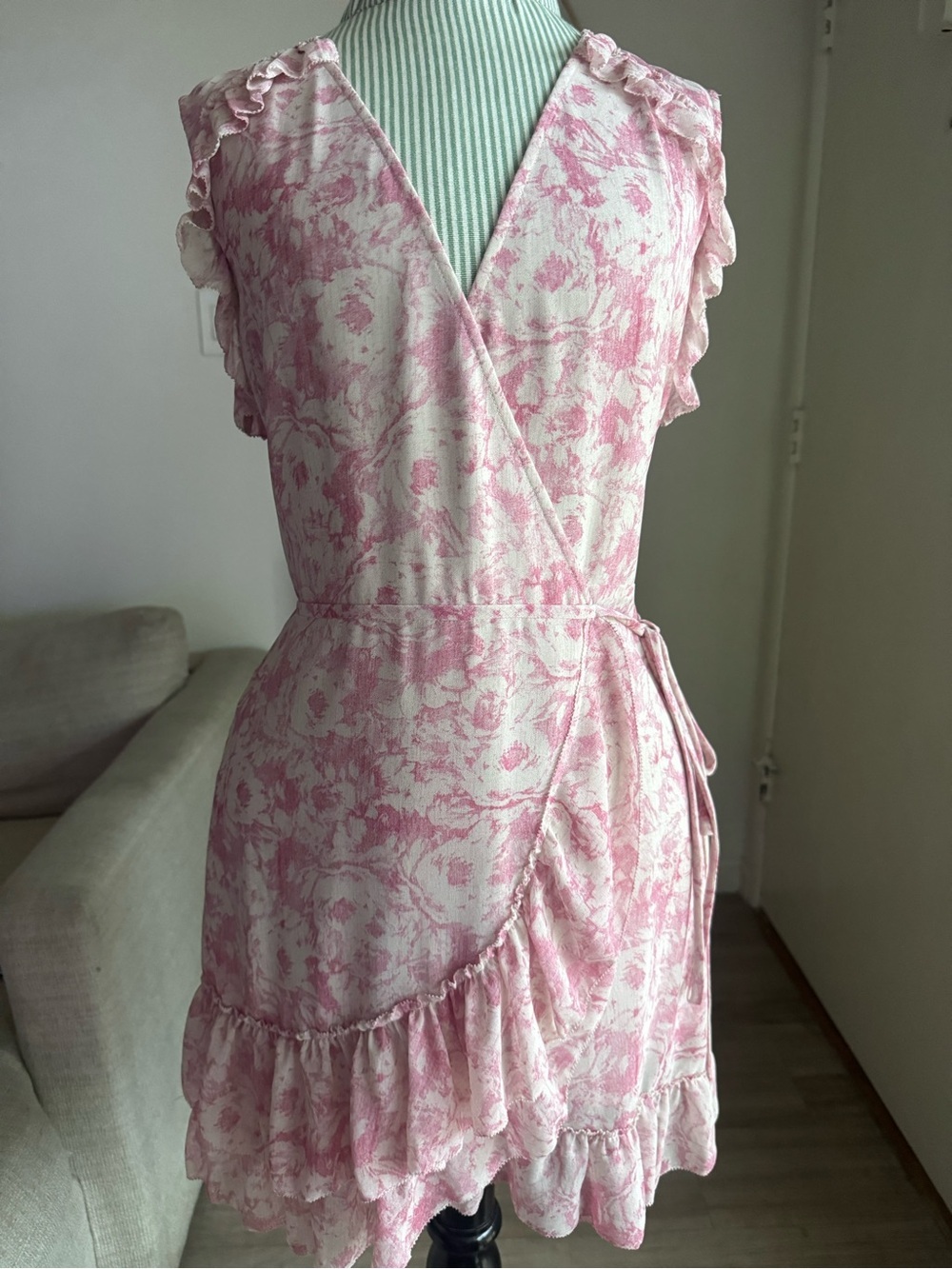 All Saints Pink Floral Wrap Mini Dress